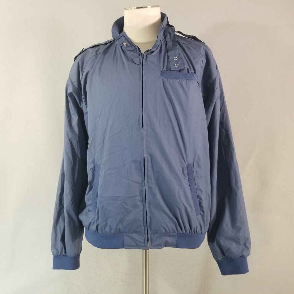 Haband Jacket Men XL Blue Windbreaker Cafe Racer Members Only Style Biker 80s
